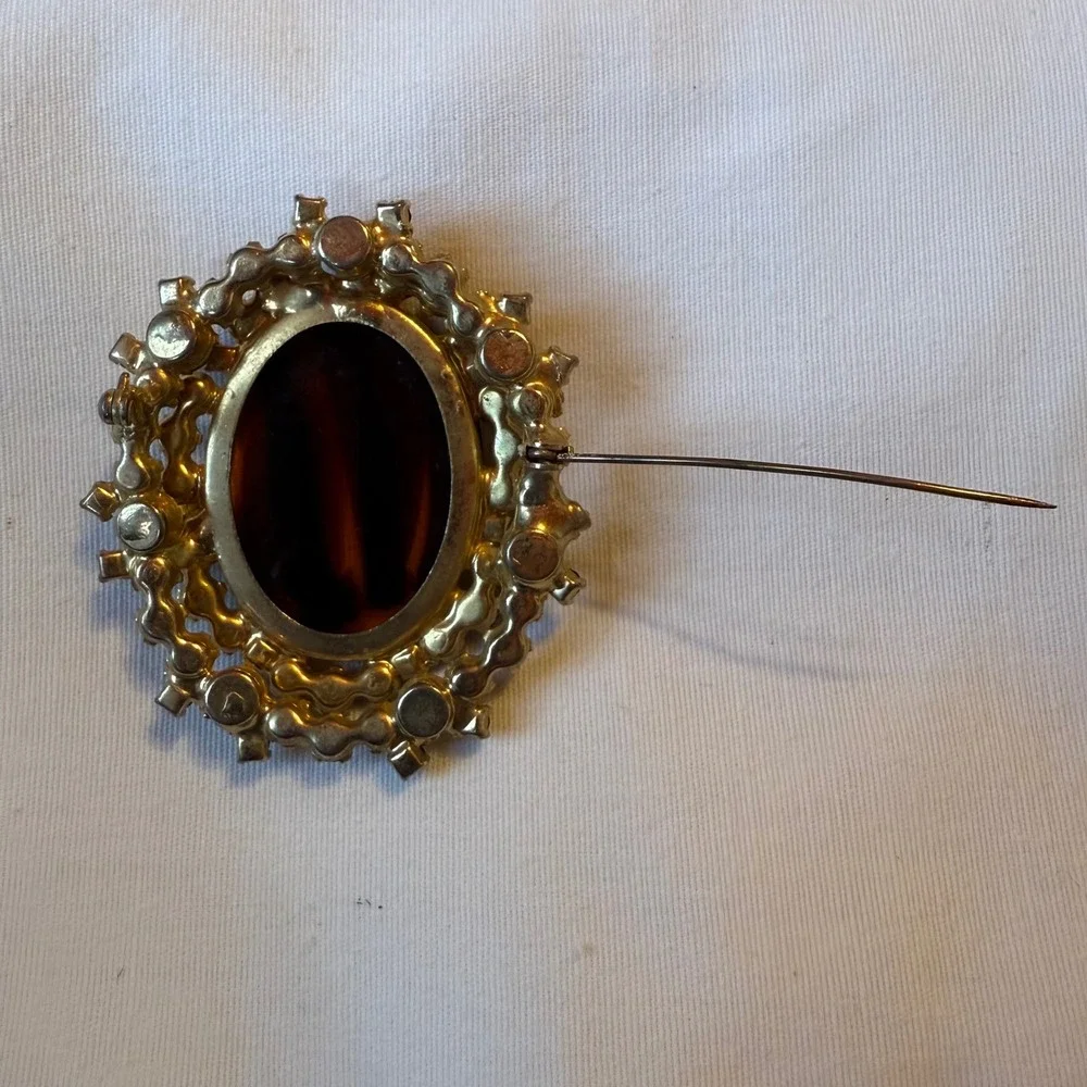 Vintage Juliana Tortoise Shell Colored Glass Rhinestone‎ Brooch Pendant